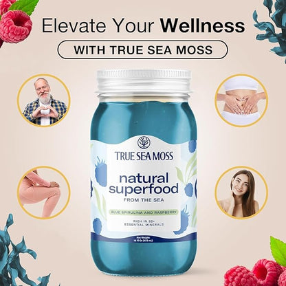 TrueSeaMoss Sea Moss Gel – Made in USA – Wildcrafted Seamoss, Fresh Fruits & Sea Vegetables – Blue Spirulina, Pack of 3 (Labels may Vary)