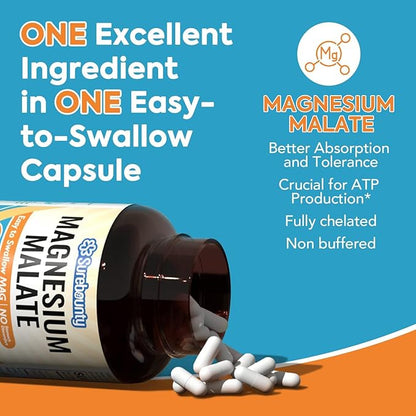 Magnesium Malate Capsules 410mg, Magnesium Supplement, Chelated, High Absorption, Energy Production & Muscle Support, Mineral for Children, Teenagers, and Adults, 90 Vegan Capsules