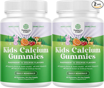 Natures Craft Tasty Kids Calcium Gummies - Vitamin D & Calcium Gummies for Children - Vitamin with & D for Muscle Bone Development Gelatin-Free Kosher Childrens 60ct (2 Pack)