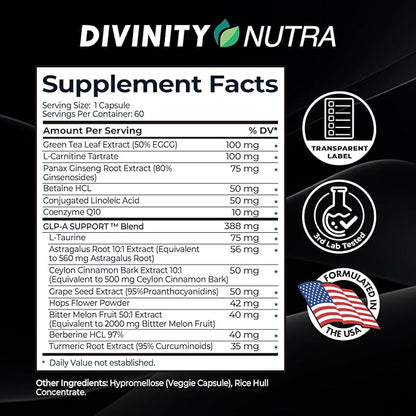 Daytime Fat Burner Supplement for Men & Women,with Green Tea Extract, L-Carnitine, Co-Q10, Turmeric, Berberine,Bitter Melon for Metabolism Appetite Support 60 Capsules