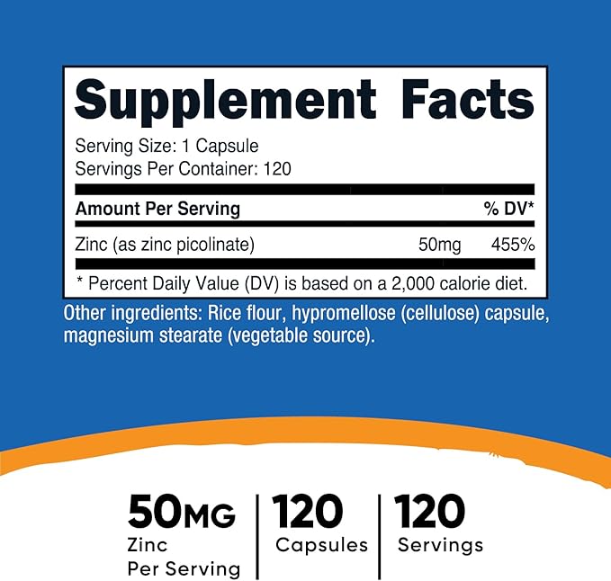 Nutricost Zinc Picolinate 50mg, 120 Vegetarian Capsules - Gluten Free and Non-GMO