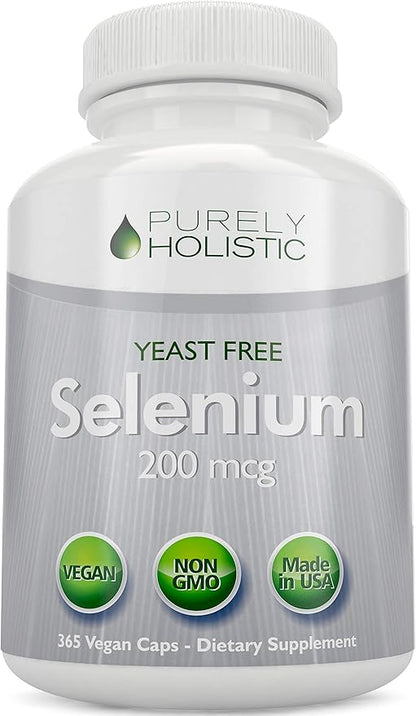 Selenium 200mcg - 365 Vegan Capsules not Tablets - Pure & Yeast Free L-Selenomethionine for Improved Absorption - Thyroid, Heart, and Immune System Support - Antioxidant Trace Mineral - Made in USA