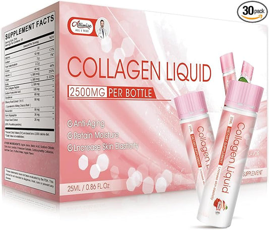 Liquid Collagen Peptides, 2500mg Verisol Bioactive Collagen Peptides, Biotin, Hair, Skin, Nail Supplement for Women and Men