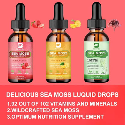 Sea Moss Liquid Drops - Organic Irish Sea Moss Gel with Spirulina, Bladderwrack, Burdock Root, Seamoss Gel Supplement for Joint, Gut Cleanse & Digestion Support - 2 Fl Oz, Vegan
