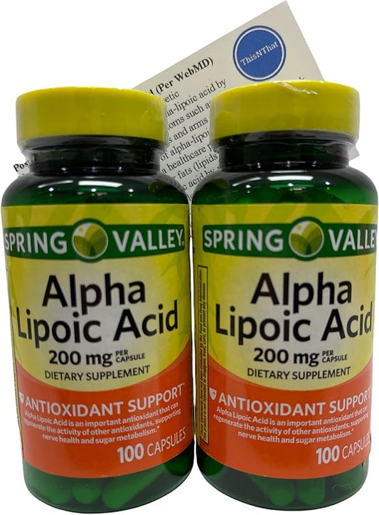 Nutritional Supplement Support Bundle: (2) 200mg 100 ct Bottles of Alpha Lipoic Acid Tip Card
