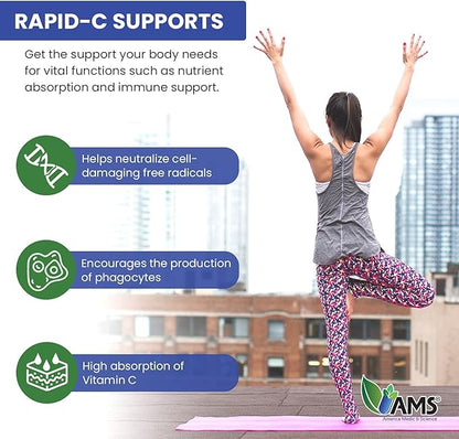 America Medic & Science Rapid-C 500mg Vitamin C Supplement (3 Pack of 100 Tablets) Energy Booster, Daily Immune System Support, Antioxidant | Vegan, Non-GMO Coated Ascorbic Acid for Adult Men & Women