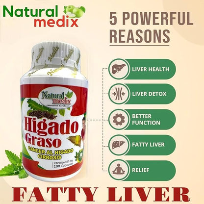 Hígado Graso Suplemento Herbal con Alcachofa, Sangre de Drago y Boldo – 100 Cápsulas | Liver Support Supplement with Artichoke, Dragon’s Blood & Boldo – 100 Capsules