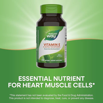 Nature's Way Vitamin E, D-Alpha Tocopherol, Essential Antioxidant, Helps Neutralize Free Radicals*, 268 mg per Serving, 100 Softgels (Packaging May Vary) - 2 Pack