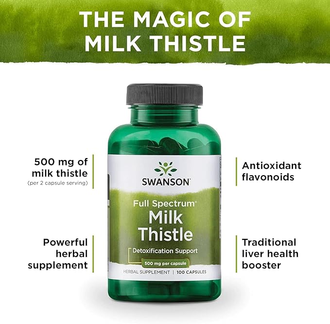 Swanson Milk Thistle-Herbal Liver Support Supplement-Natural Formula Helping to Maintain Overall Health & Wellbeing-(100 Capsules, 500mg Each)