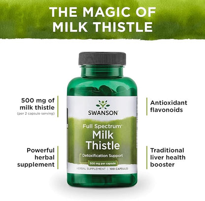 Swanson Milk Thistle-Herbal Liver Support Supplement-Natural Formula Helping to Maintain Overall Health & Wellbeing-(100 Capsules, 500mg Each)