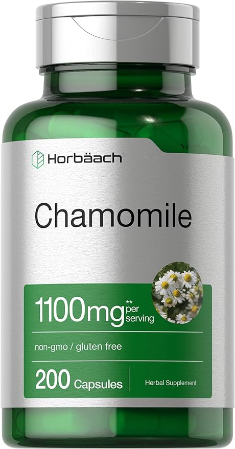 Horbäach Chamomile Flower Extract | 200 Pills | 1100mg Capsules | Non-GMO, Gluten Free Supplement