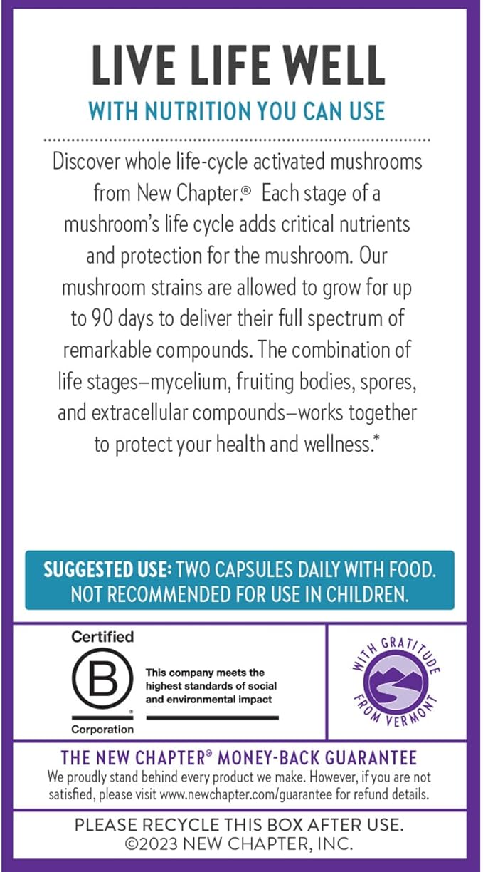 New Chapter Lion's Mane + Reishi Mushroom - LifeShield Mind Force for Mental Clarity with Organic Reishi Mushroom + Vegan + Non-GMO, Nootropic Ingredients - 60 ct
