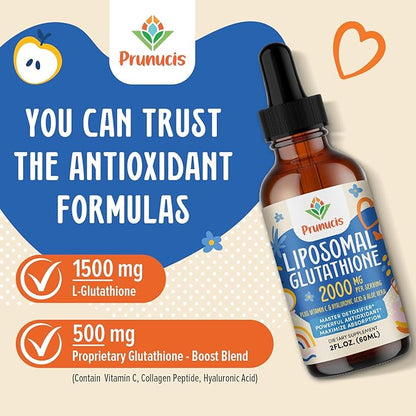 2000MG Liposomal Glutathione Liquid, 98% Absorption, Glutathione Liquid Supplement, Active Form L- Glutathione, Powerful Antioxidant Complex for Immune System, Aging Defense, Detox, 12 FL.OZ