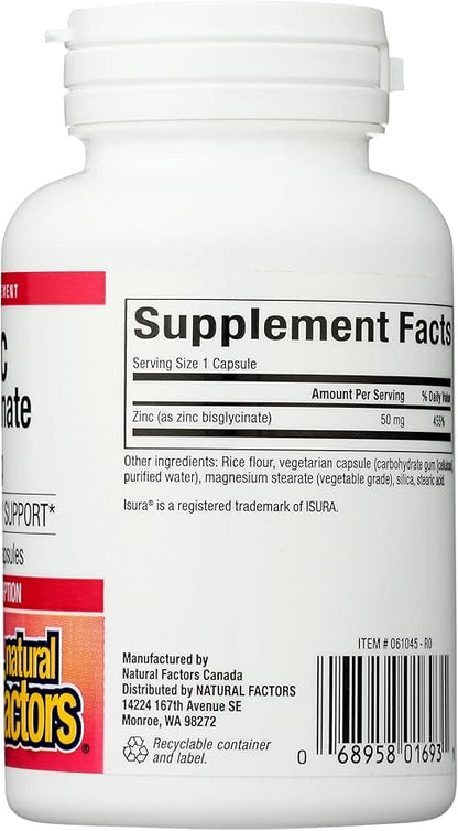 Natural Factors Zinc Bisglycinate, 50 mg, 60 Vegetarian Capsules