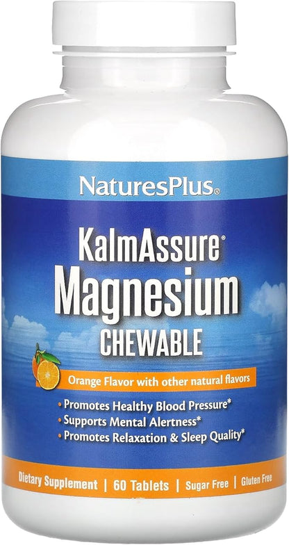 NaturesPlus KalmAssure Magnesium Chewable, Orange - 60 Tablets - Promotes Relaxation & Mental Alertness - Non-GMO, Sugar Free & Gluten Free - 60 Servings