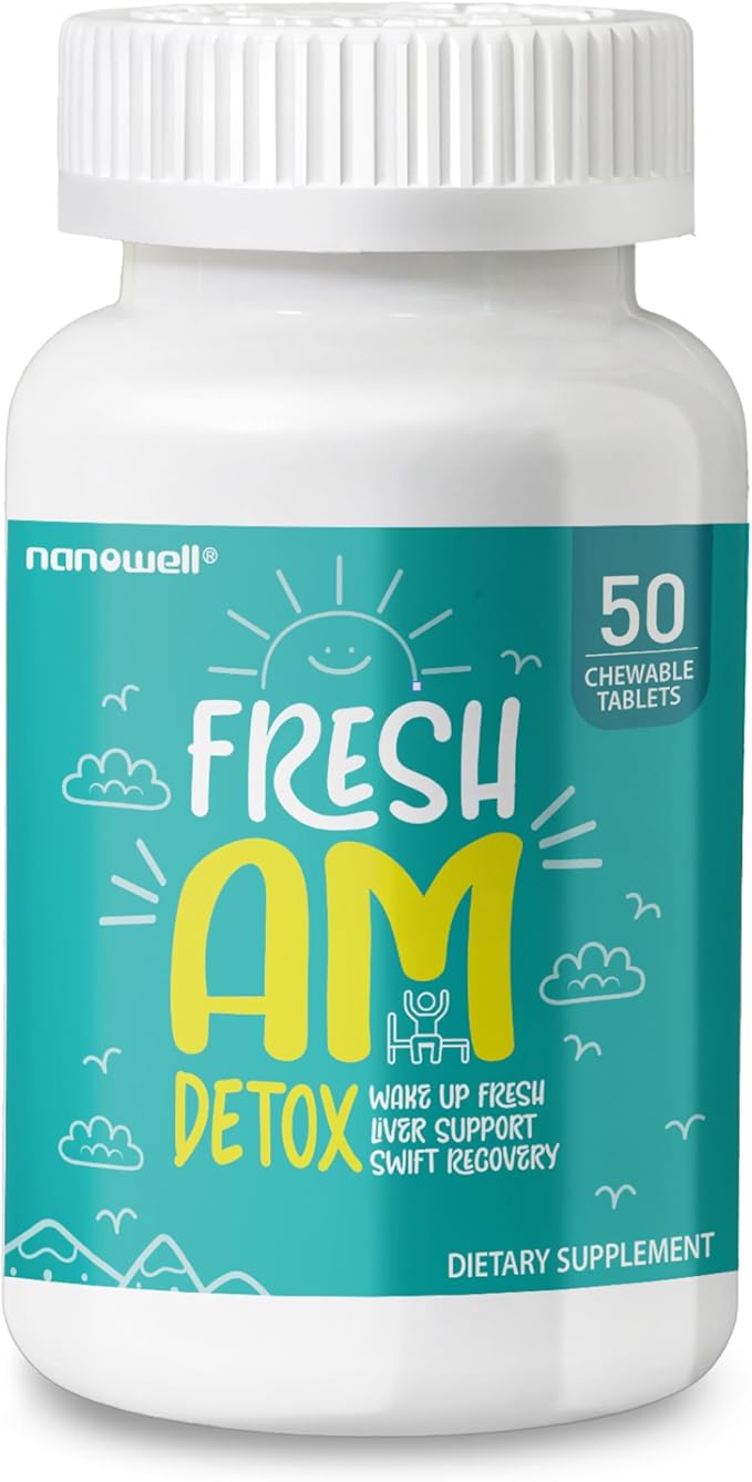 Fresh AM Detox - Liver Health Support Supplement with DHM, Milk Thistle, Vitamin C, B1 & B2-50 Chewable Tablets for Detox and Recovery