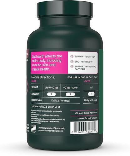 VetriScience Extra Strength Gut Health Probiotic & Prebiotic Digestive Supplements for Dogs & Cats, Gas & Diarrhea & Immune Support, Easy-Open Capsules, 120 Count - New Look