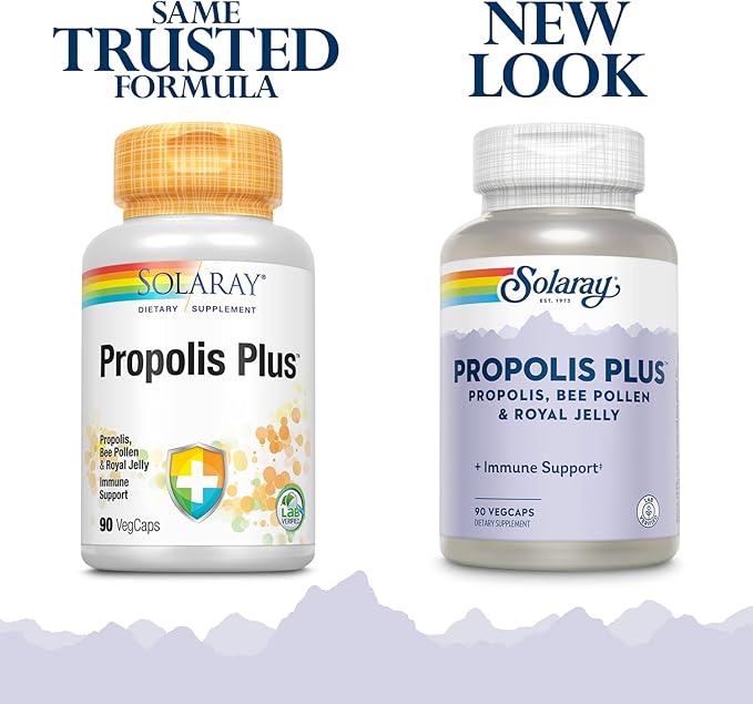 SOLARAY Propolis Plus | Healthy Immune System Support with Propolis, Bee Pollen & Royal Jelly | 90 VegCaps