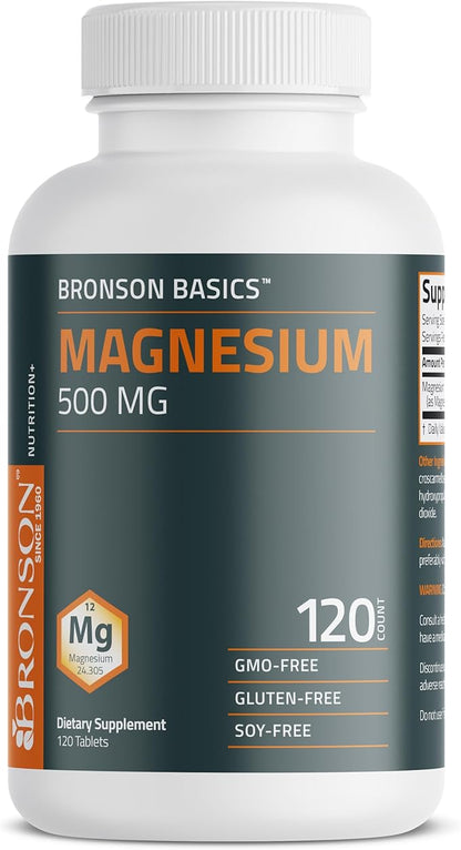 Bronson Magnesium 500 MG Supports Bone & Muscle Health & Nervous System Support - Non-GMO, 120 Vegetarian Tablets
