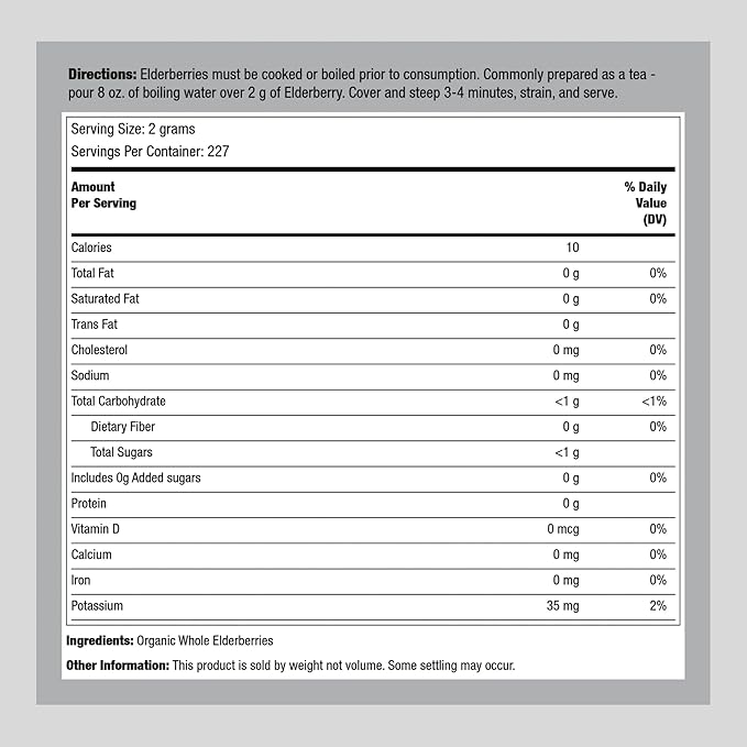 Piping Rock Elderberries Dried Organic | 1lb Bulk Supplement | European Whole Berries | Vegetarian, Non-GMO, Gluten Free