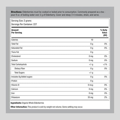 Piping Rock Elderberries Dried Organic | 1lb Bulk Supplement | European Whole Berries | Vegetarian, Non-GMO, Gluten Free