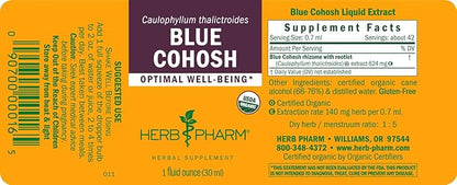 Herb Pharm Certified Organic Blue Cohosh Liquid Extract - 1 Ounce (Pack of 2)