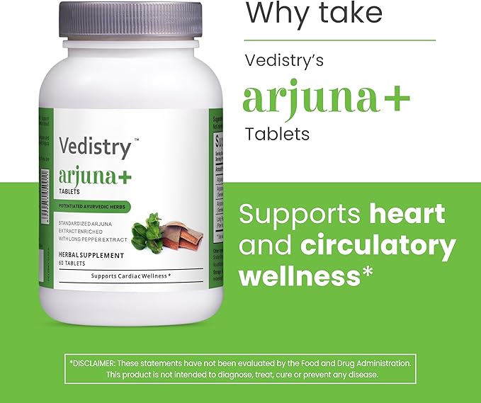 Arjuna+ 1100mg Tablets with Arjuna & Long Pepper | Cardiovascular Support, Heart Health & Blood Pressure Maintenance | Vegan Herbal Supplement Antioxidant-Rich | 60 Tablets | Pack of 1