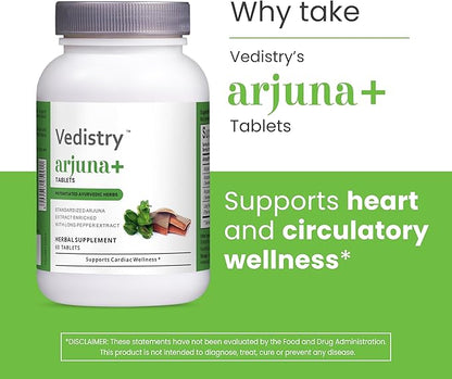 Arjuna+ 1100mg Tablets with Arjuna & Long Pepper | Cardiovascular Support, Heart Health & Blood Pressure Maintenance | Vegan Herbal Supplement Antioxidant-Rich | 60 Tablets | Pack of 1