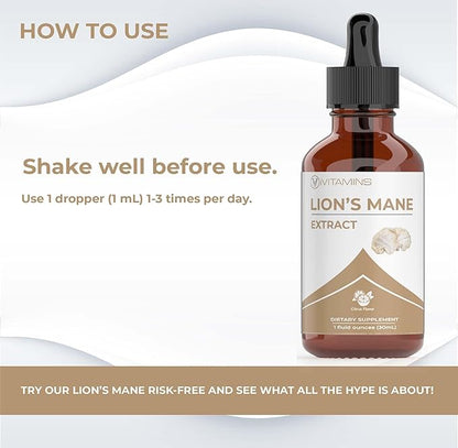 Lions Mane Liquid - Lion’s Mane Tincture for Memory, Focus & Clarity - Lions Mane Supplement - Lions Mane - Lion Mane Mushroom Supplement - Nootropics Brain Support Supplement - (1 Pack)