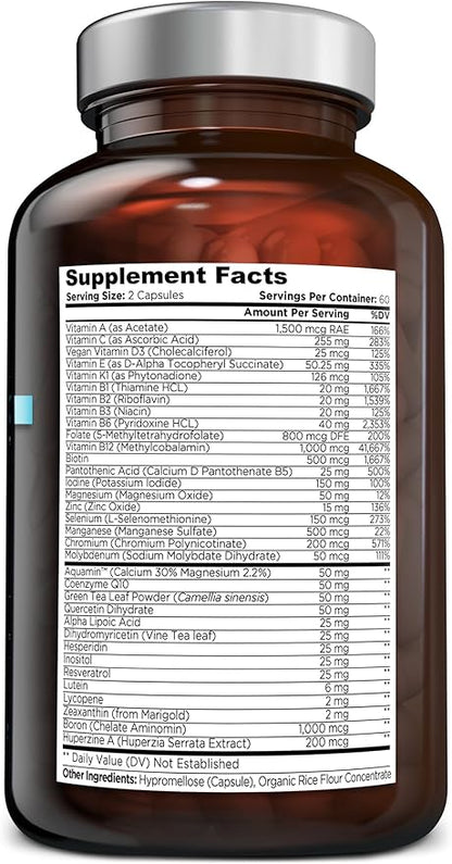 Ultimate Daily Multivitamin for Women & Men - Includes 34 Essential Ingredients, Vitamin A, C, D & E, Vitamin B12, B6, Biotin, & Zinc, Daily Multivitamin Supplement, Non-GMO - 120 Vegan Capsules