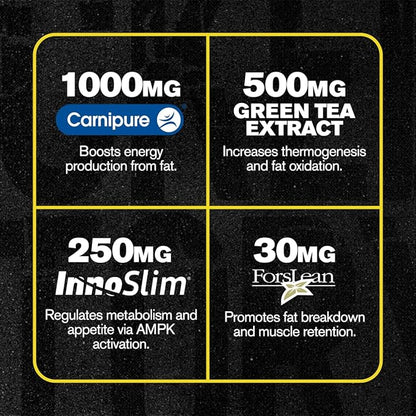 Jacked Factory Lean-XT Max - High-Performance Stim-Free Fat Burner with Carnipure, Green Tea Extract, InnoSlim, & ForsLean for Increased Metabolism, Weight Loss, & Appetite Suppression - 90 Count