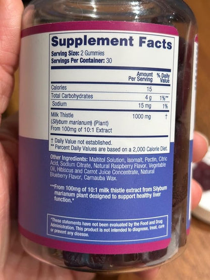 Purify Life Sugar-Free Milk Thistle Gummies for Liver Cleanse, Detox & Cell Repair (1000mg/serv) Cardo Mariano, Milk Thistle Extract & Antioxidant Support, Vegan, Replaces Pills & Capsules