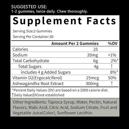 Ashwagandha Gummies 120 Count - Mixed Berry,Vegan,Plant Based, Non-GMO,Gluten-Free & Gelatin Free.
