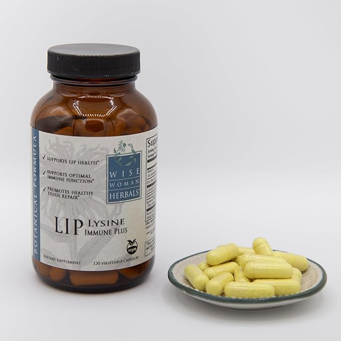 Wise Woman Herbals Lysine Immune Plus Lip - 120 Count Vegetable Capsules - Clinically Proven Lip Health & Support L-Lysine - Bioactive with Zero Harmful Additives