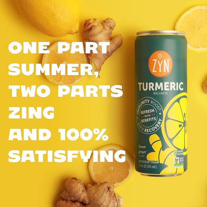 ZYN Turmeric Wellness Drink (24 Pack), Lemon Ginger Flavored Turmeric Curcumin Drink with Black Pepper, No Added Sugar, Low Carb & Low Calorie Drink, Clean Alternative