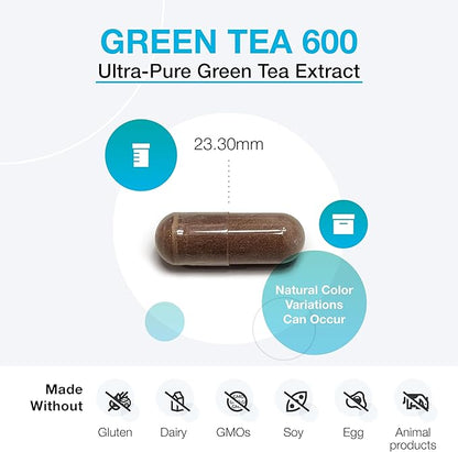XYMOGEN Green Tea 600 - Ultra Pure Green Tea Extract Capsules - Immune Support Supplement - Supports Heart Health + Brain Health - Gluten Free, Vegan, Non GMO (60 Capsules)