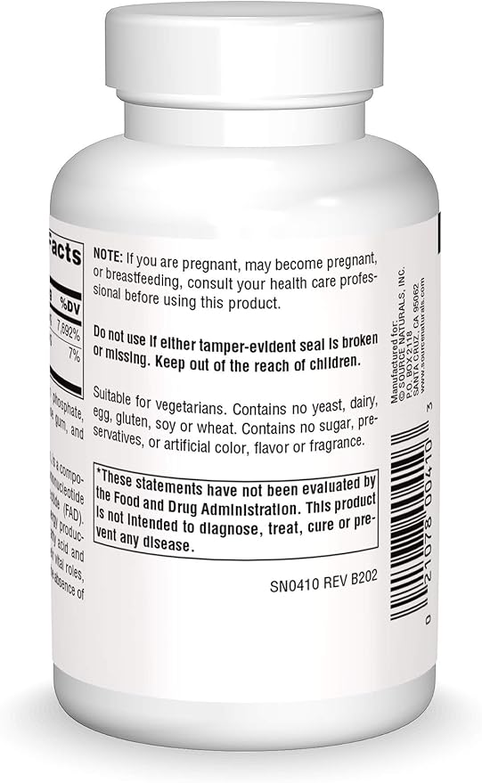 Source Naturals Vitamin B-2 Riboflavin 100 mg Supports Energy Production - 250 Tablets