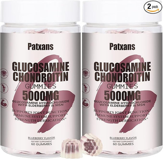 2 Packs 5000MG Glucosamine Chondroitin Gummies with MSM & Elderberry Extra Strength - Joint Support, Antioxidant Immune Support Supplement for Adults, Men & Women, Blueberry Flavor, 120 Count.