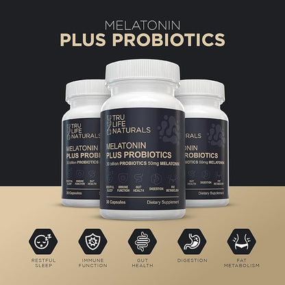 Melatonin 50mg Plus Probiotics 30 Bill CFU/Better Sleep/Night Formula/Sleep Support Supplement & Balanced Gut Health - Easy to Take | Supports Digestive & Immune System Function