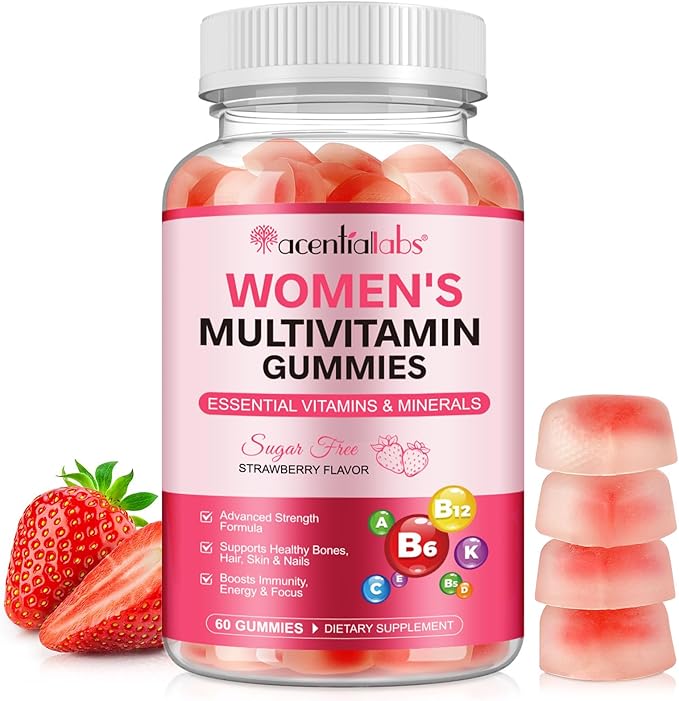 Multivitamin for Women, Womens Multivitamin Gummy 60p, Boosts Healthy Bones Hair Skin and Nails, Boosts Immunity Energy, Strawberry Flavor