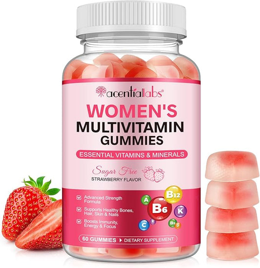 Multivitamin for Women, Womens Multivitamin Gummy 60p, Boosts Healthy Bones Hair Skin and Nails, Boosts Immunity Energy, Strawberry Flavor