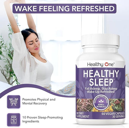 Healthy Sleep - 10 REM Inducing Ingredients - Supports All Stages of Deep Rest - Can't Sleep - Anxious - Restless - Melatonin - Valerian - Chamomile - Theanine - GABA - Hops - Lemon Balm - 120 Count