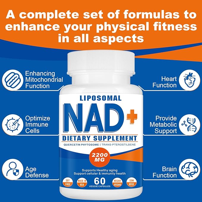 2200mg Liposomal NAD+ Supplement - NAD Supplement for Men and Women, Enhances Cell Energy & Aging Defese, 60 Capsules