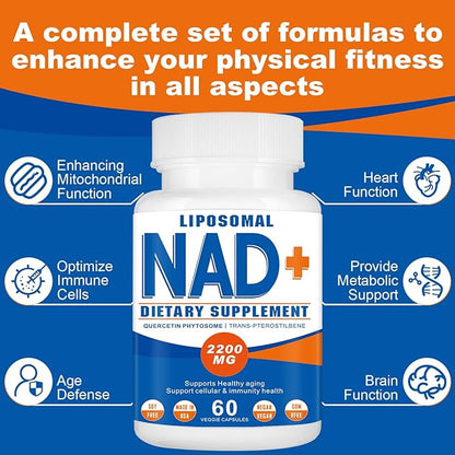 2200mg Liposomal NAD+ Supplement - NAD Supplement for Men and Women, Enhances Cell Energy & Aging Defese, 60 Capsules