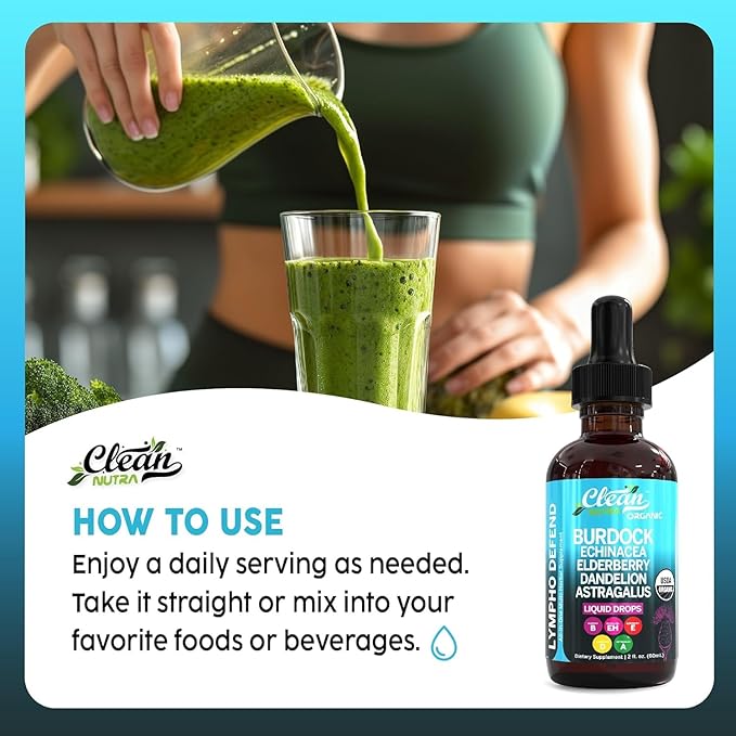 Organic Lymphatic Drainage Drops Supplement with Burdock Root Echinacea Elderberry Dandelion Astragalus Milk Thistle Sea Moss Red Clover Lymphatic Cleanse Immune Support Marigold Drop By Clean Nutra-5