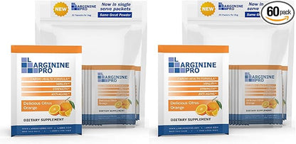 L-ARGININE PRO Supplement Powder | 60 Packets Single Serve Travel Size | 5,500mg of L-arginine Plus 1,100mg L-Citrulline