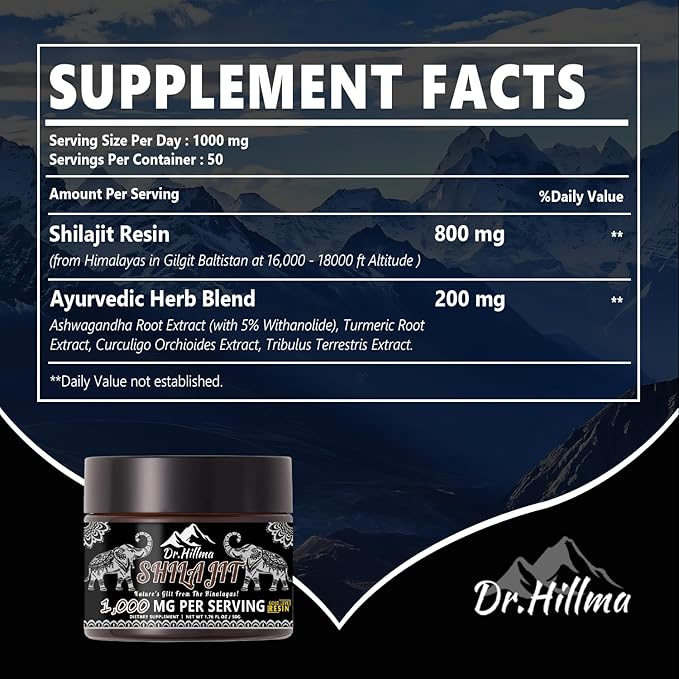 Shilajit Pure Himalayan Organic1000 MG Pure Shilajit Natural Resin Gold Grade Shilajit Resin with 85+ Plant-Derived Trace Minerals and Fulvic Acid, Energy & Immune Suport for Men and Women(50 Grams)
