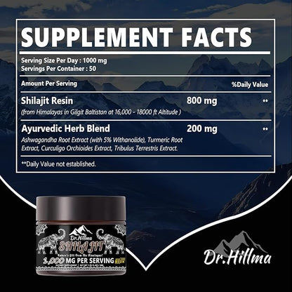 Shilajit Pure Himalayan Organic1000 MG Pure Shilajit Natural Resin Gold Grade Shilajit Resin with 85+ Plant-Derived Trace Minerals and Fulvic Acid, Energy & Immune Suport for Men and Women(50 Grams)