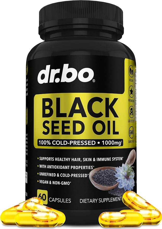 Black Seed Oil Capsules Vegan - Pure Cold Pressed Black Seed Oil Nigella Sativa Cumin for Skin & Hair Health, 500mg, 1000mg Per 2 Capsule Serving Blackseed Liquid Capsules Halal - 60 Softgels Pills