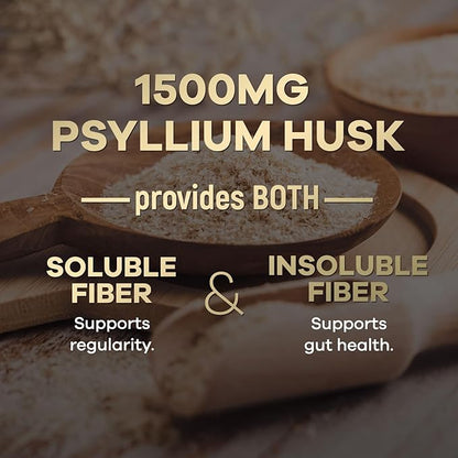 Psyllium Husk Fiber Caps 1500mg Supplement - Psyllium Husk Capsules Daily Support Digestive Health & Regularity, Nature's Plant Based Husks Natural Soluble Fiber Pills, Vegan, Non-GMO - 120 Capsules